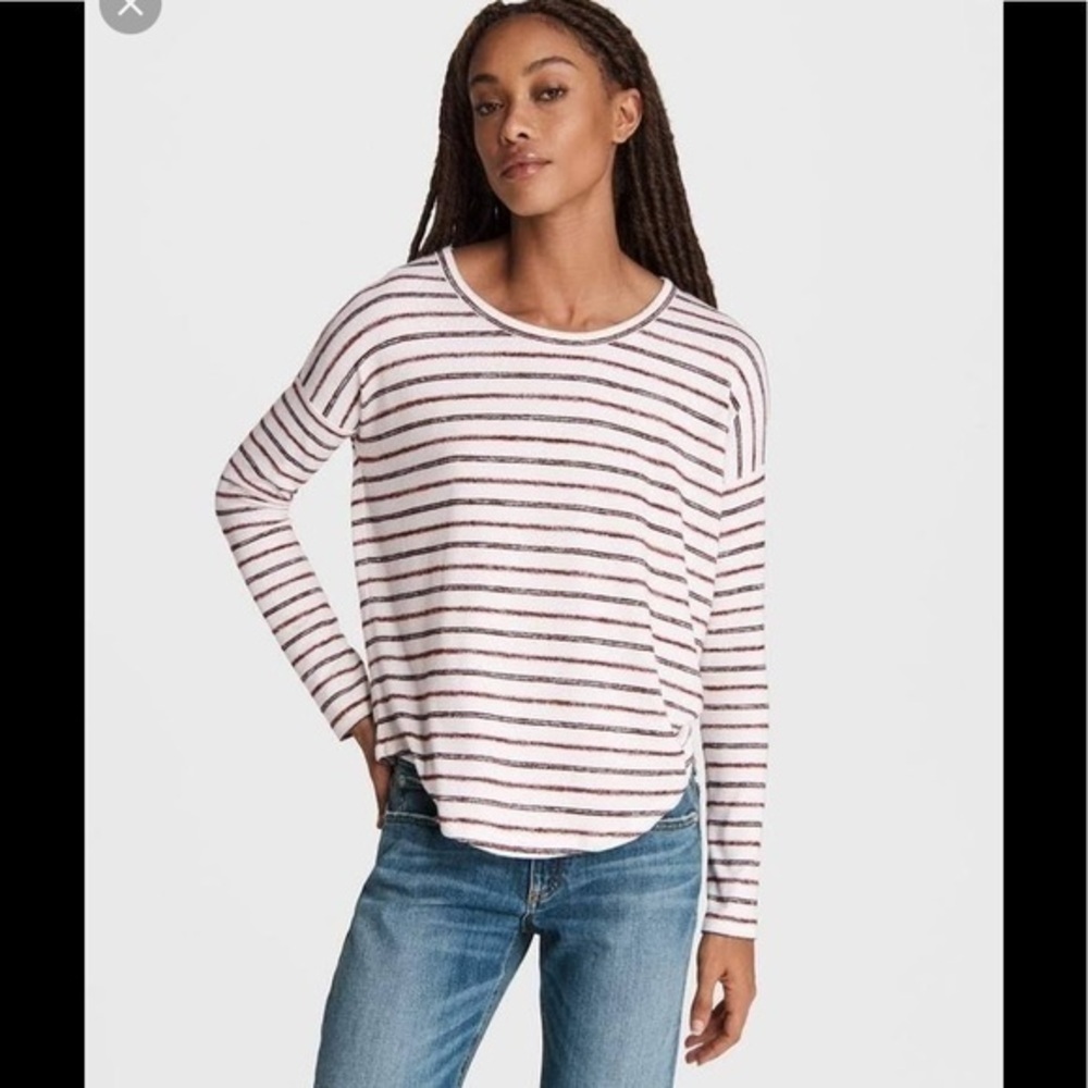 French Laundry 3/4 Sleeve Scoop Neck Tunic Top Cranberry and White Womens Large